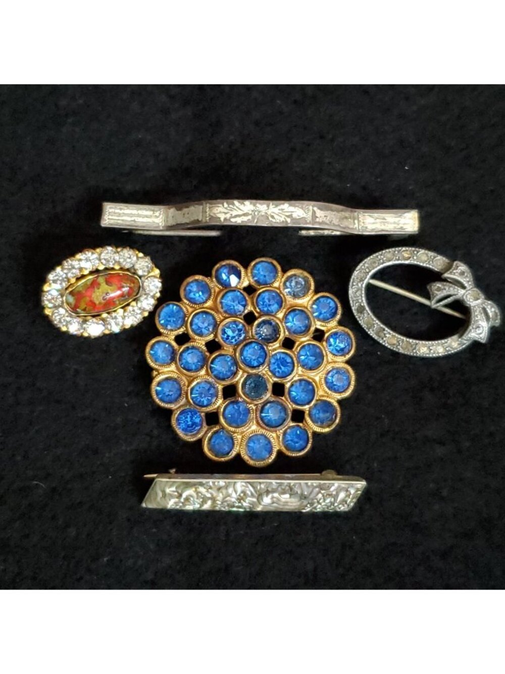 Vintage Antique Brooch Lot Of 5 Rhinestone Abalone Silver Gold Tone
